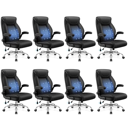 Image of BestGlory Executive Office Chair with Lumbar Support, Big and Tall Ergonomic Computer Desk Chair, Leather Comfy High Back Gaming Chair with Flip Up Arms & Rocking Function for Home Office, Black