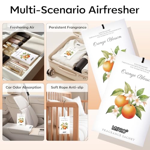 Image of MYARO 12 Packs Orange Scented Sachets - Fragrance for Closet, Drawer, Bathroom, Car - Air Freshener Deodorizer Packets