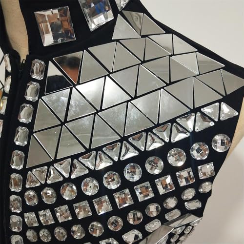 Men's Black Vest Crystals Mirrors Bling White Waistcoat For Show Performance Party4