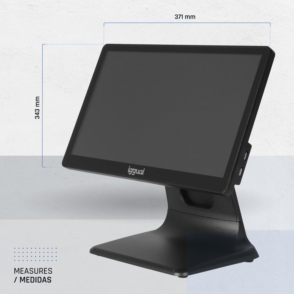 iggual TPV AIO 15,6" WiFi -Monitor Táctil Capacitivo,16:9 - Sin Sist. Operativo -Procesador Intel® N100 3,4 GHz- SSD 128GB+RAM 4GB -Bluetooth 5.1, HDMI, VGA, USB- Todo en Uno- Apto Verifactu.Negro
