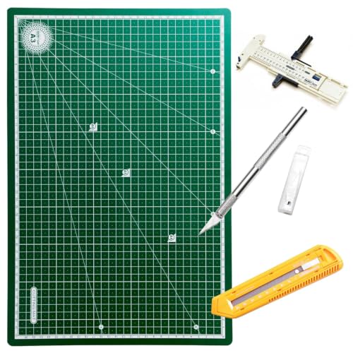 Image of Isomars A3 Self-Healing Cutting Mat Kit with Circle Cutter, Precision Pen Knife & Paper Cutter | Non-Slip Craft Cutting Board 450 x 300 mm | DIY, Art, Scrapbooking & Model Making Tools