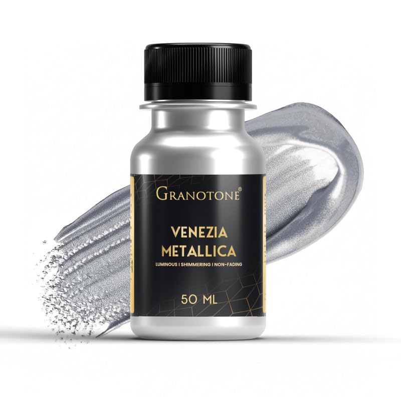 GRANOTONE Acrylic Venezia Metallic Colour Non-Fading & Shimmering Metallic Acrylic Paint with Rich Pigments Non-Toxic Ideal for Kids Artist & Beginners Silver 50ml