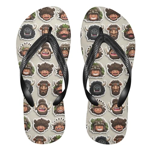 Flip Flop Sandals Tribal Cartoon Print for Women Men Beach Outdoor XS