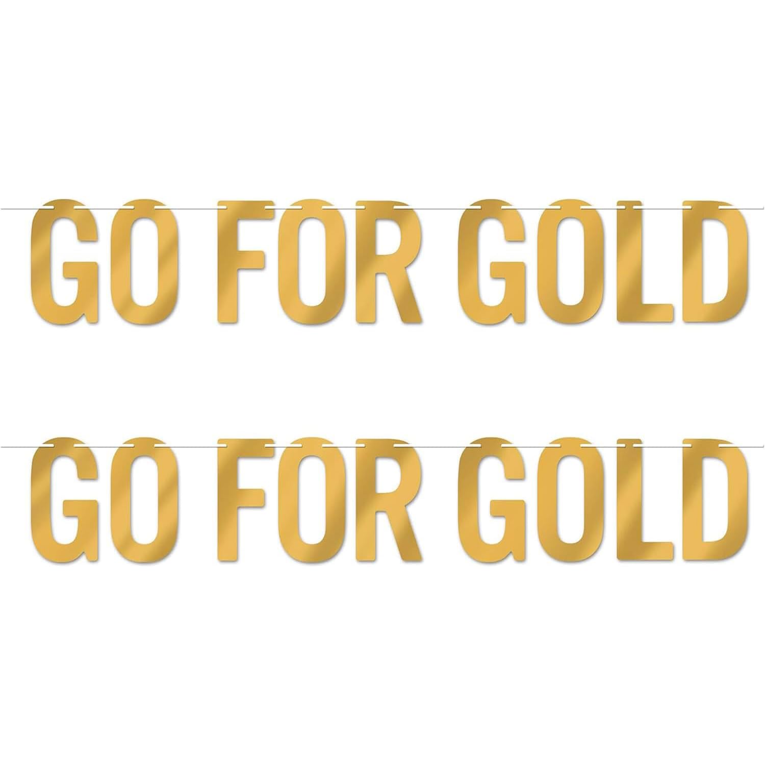 GO FOR GOLD String Flags Bunting 2 Piece, World Cup Football 2026 Bunting Flags, Double Sided Hanging Banner for Football Party Decorations Olympic Deco