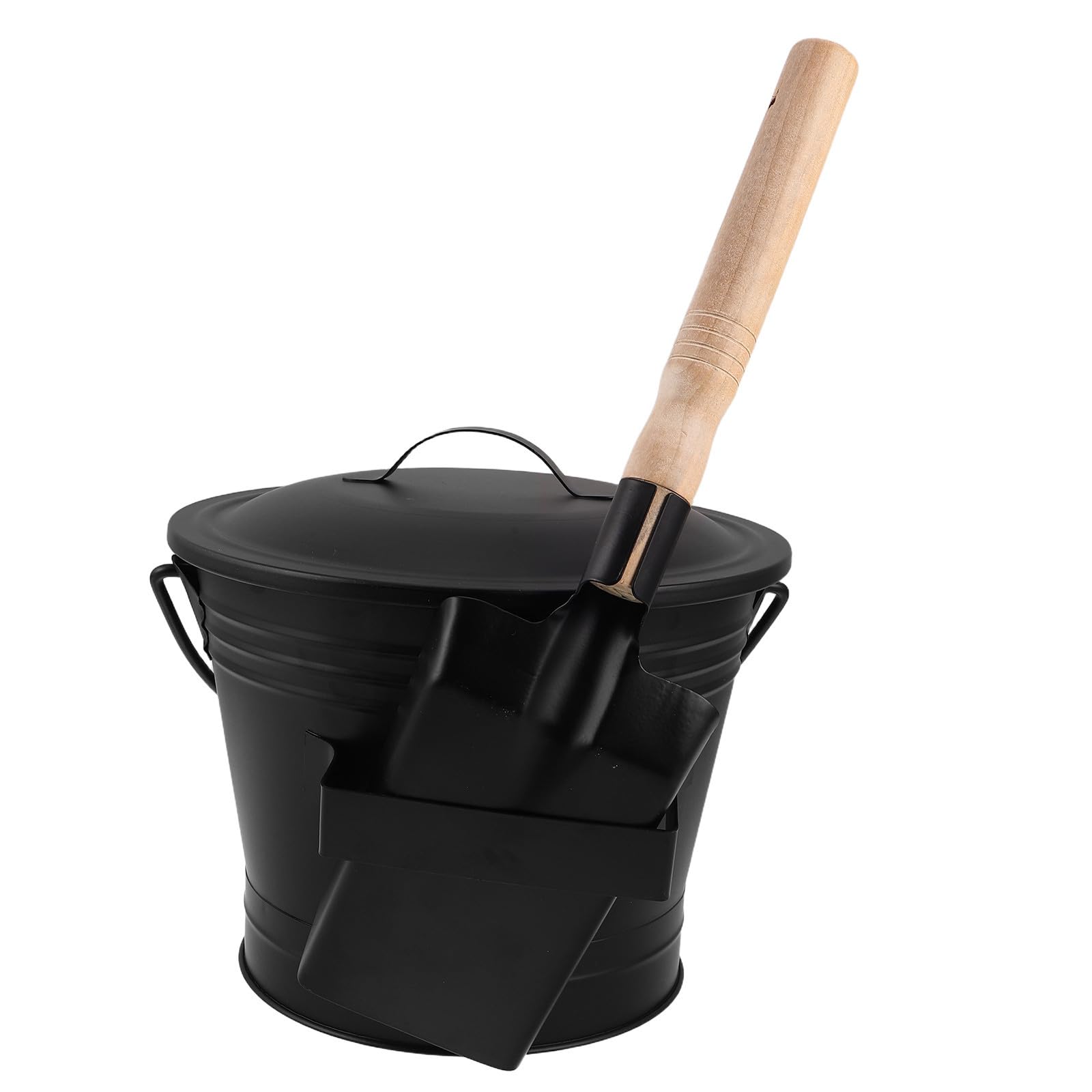 PRETYZOOM Ascheeimer mit Deckel und Schaufel aus Eisen und Holz Rostbeständig Vielseitig für Holzöfen und Outdoor Einsatz Praktisches Kaminzubehör 1 Satz