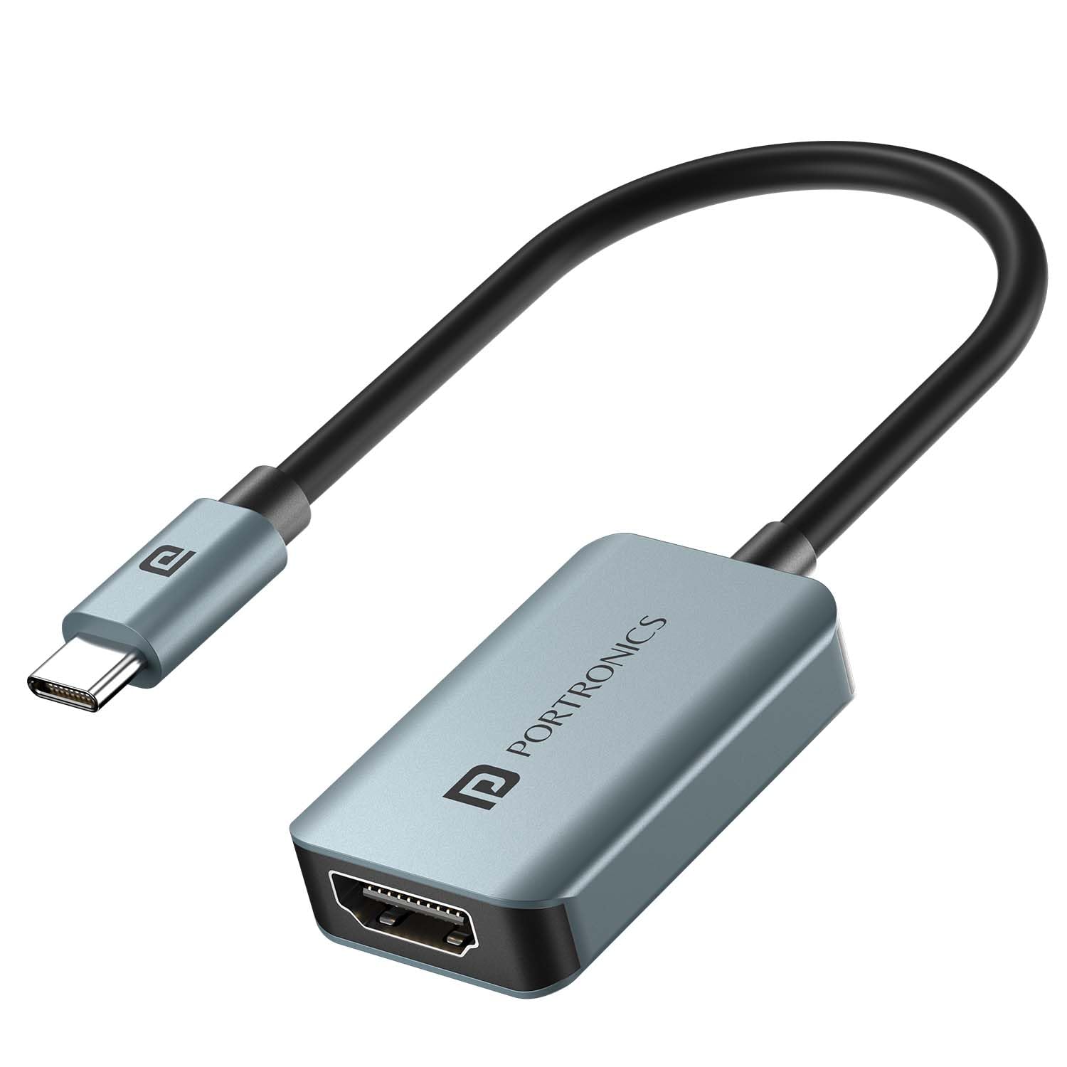Portronics Mport X Type-C to HDMI Adapter with 4K @ 60 Hz Ultra HD Resolution, USB-C Dock Plug, Aluminium Alloy Body, from Laptop, Mac, Smartphone, Tablet to Monitor, TV, Projector (Grey)