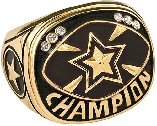 Express Medals Champion All Star MVP Super Trophy Ring in Sizes 6 to 15 with Award Display Stand Case and Neck Display Ball Style Chain 7