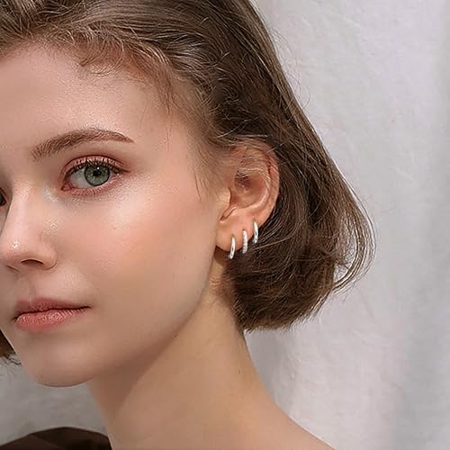 Image of Small Gold Huggie Hoop Earrings Set for Women Men Hypoallergenic 14K Plated Stack Cartilage Earrings, Sterling Silver Multiple Piercing Lightweight Mini Thin Cute Dainty Trendy Jewelry Gifts for Women