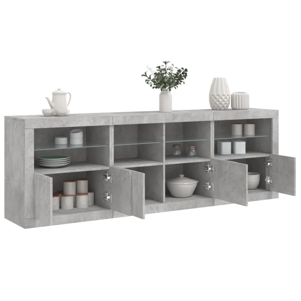 vidaXL Buffet avec lumières LED Gris béton 202x37x67 cm