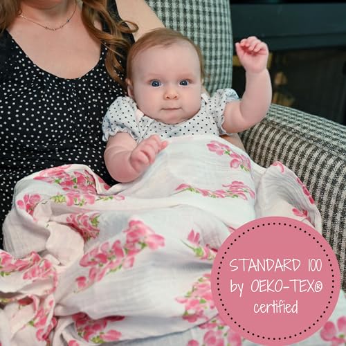 Image of LollyBanks Baby Blanket, 100% Cotton Muslin Swaddle Blankets for Girls, Large 47 x 47 Inches Newborn Blanket, Soft and Breathable Receiving Blankets, Baby Essentials, Registry (Dogwood Flower Print)