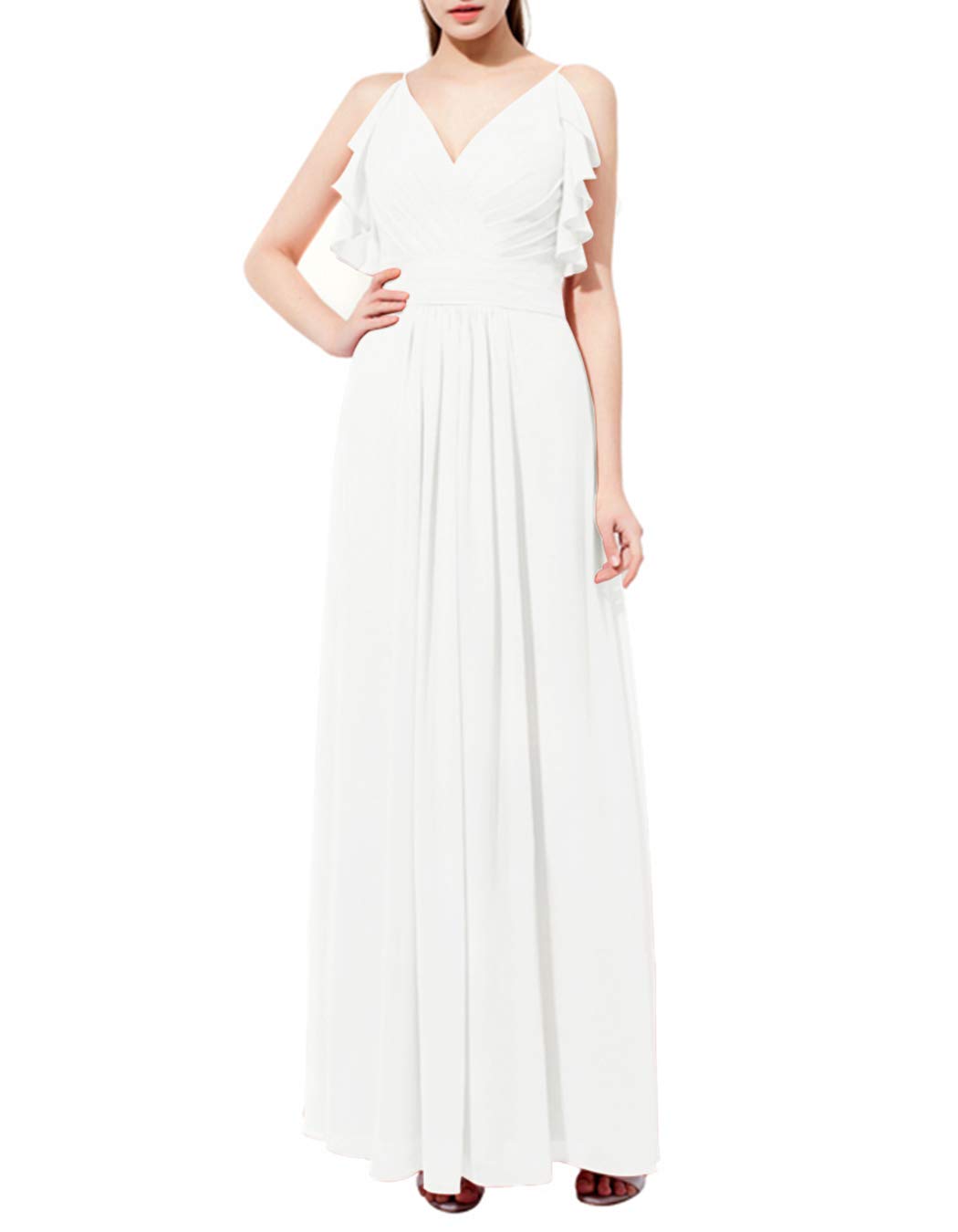 Alagirls Femme Robe Demoiselle d Honneur Longue en Mousseline Col V Robe élégante Soirée Cocktail Mariage IvoryUS12