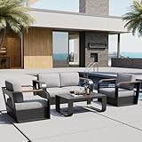 EAST OAK Signature 4 Pieces Patio Furniture Set, Outdoor Furniture with Aluminum Frame, Deep Seating Outdoor Loveseat and Coffee Table, Modern Patio Conversation Set for Porch and Balcony, Dark Grey