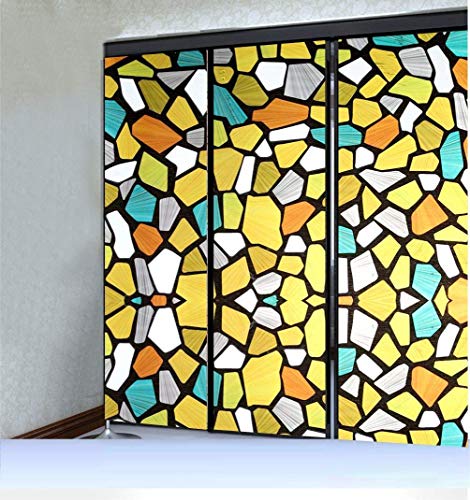 Image of ELTON 3D Window Vinyl Privacy Self Adhesive Decorative Film for Bathroom Door Window Heat Control Anti UV (Shiny Multicolor Stone, 2 x 50 feet, Transparent Dots ).