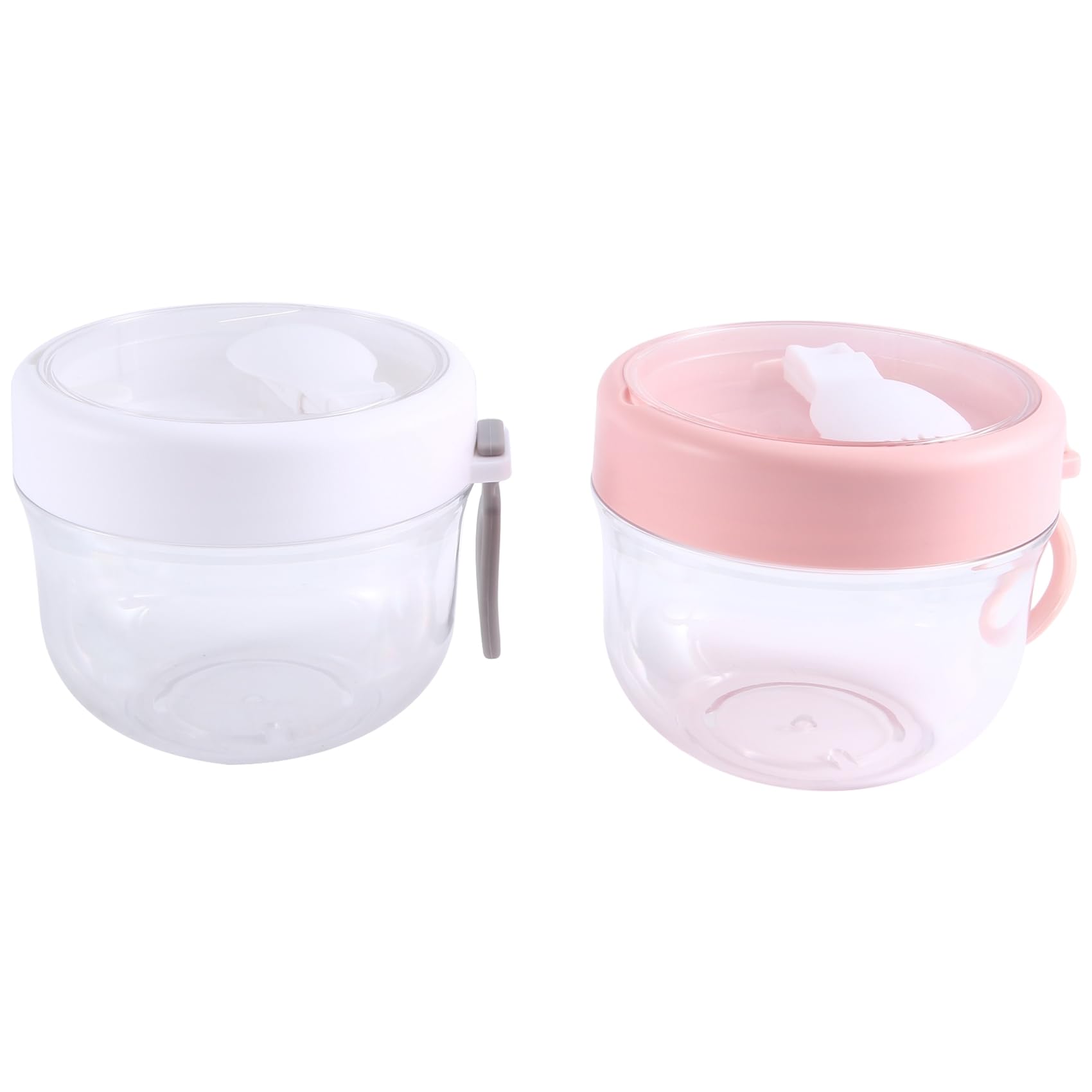 CTRLZS Overnight Oat Containers with Lid and Spoons 2PCS, 20Oz Portable Plastic Yogurt Jars,Leak-Proof Dessert Cups White&Pink