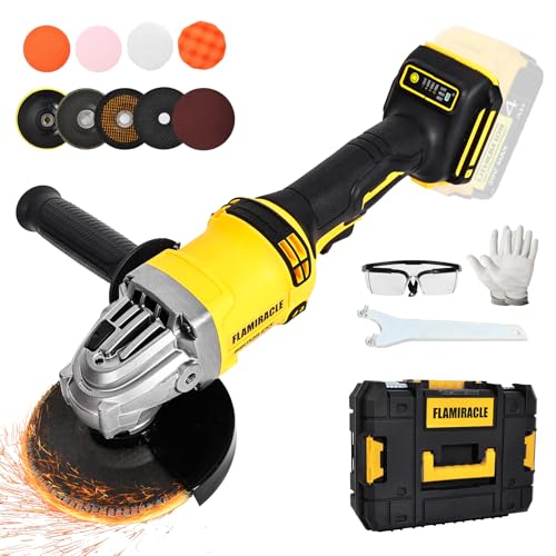 Complete Cordless Angle Grinder Set Compatible with DeWalt 20V Max Battery 4-1/2 Blades 3-Speed Variable Up to 10000 RPM Brushless Motor with Cutting,Griding/Polishing Wheel Disc (No Battery)