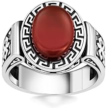 Stamped Solid 925 Sterling Silver Oval Red Agateaqeeq Stone Men's Ring Cool Punk Chic Exculusive Handmade Silver Jewelery Gift For Him Z+1