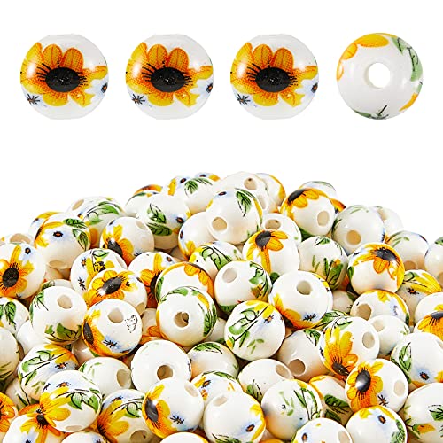 Hicarer 200 Pcs Ceramic Sunflower Beads 10 mm Summer Flower Ceramic Bead Round Porcelain Spacer Beads for Valentine's Day DIY Gifts Necklaces Earrings Bracelets Crafts Jewelry Making by Hicarer - Used condition - US$9.15