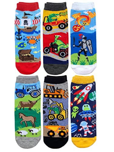 Image of Jefferies Socks Boy's Space Pirate Dinosaur Fun Colorful Pattern Crew Socks 6 Pack