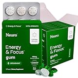 Neuro Energy & Focus Gum, Extra Strength - 100mg Natural Caffeine Gum & Nootropic Energy Supplement with L-Theanine & B Vitamins - Sugar Free, Vegan - Spearmint, 54ct
