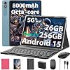 Tablet Android 15 de 10 pulgadas, tablet 2026 con teclado, 24GB+256GB+2TB expandible | PC tablet con Gemini AI, Octa-Core, 8000mAh, 5G WiFi, Widevine L1, GMS, tablet 2 en 1 con IA, incluye funda, mouse y lápiz (Rosa) 2