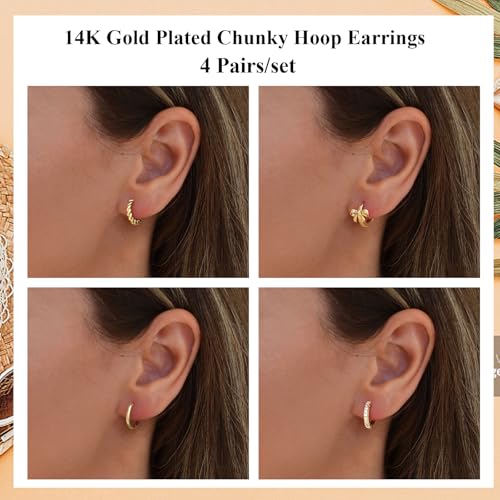 MUYAN 4 Pairs Gold Hoop Earrings for Women Small Bow Twisted Huggie Hoop Earrings Everyday Jewelry - Image 4