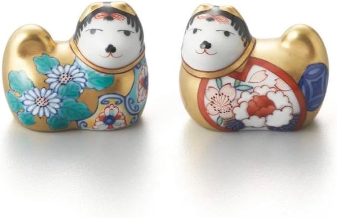 畑萬陶芸 犬筥 白菊文•牡丹文 金彩 狗筥 雛人形 雛祭り