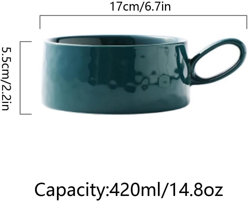 Miska sałatkowa 14 uncji miski na zupę Kubek na zupę z uchwytami, ceramiczny zestaw talerzy śniadaniowych na śniadanie Zupa kanapkowa Kawa Miski do serwowania płatków śniadaniowych-Ciemnozielony-Miska