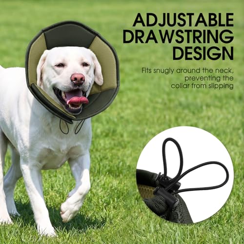 Image of Dog Cone - Soft Cone for Dogs to Stop Licking, Pet E-Collar Alternative After Surgery, Adjustable Pet Recovery Collar for Wound Healing, Army Green Large