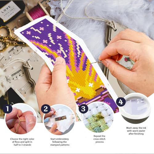 Image of INFUNLY 6 Set Fairytale Elements Cross Stitch Bookmark Kits 8 inchx2.4 inch DIY Mermaids Embroidery Bookmark Kits for Beginners with Instruction Cartoon Castle Bookmark Making Kit for Book Lovers Reader Gift
