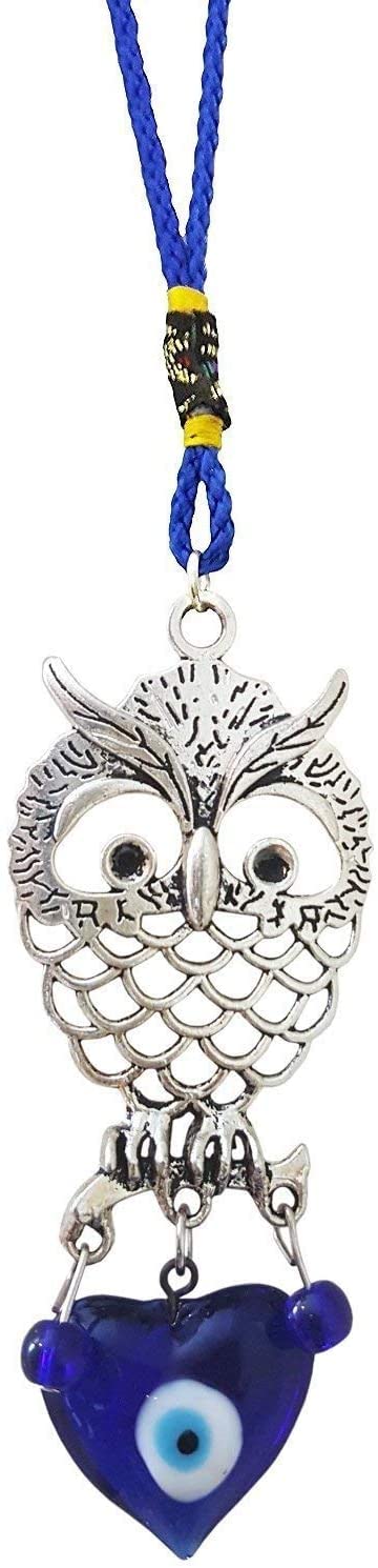 Heart Shape Evil Eye Protection Charm with Owl Wall Hanging Ornament Home Decor Protection Good Luck Blessing Housewarming Birthday Gift