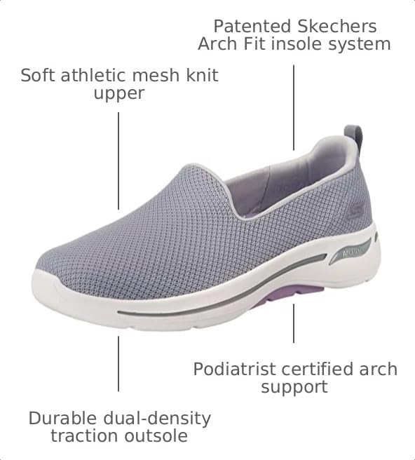 Image of Skechers Women's Go Walk Arch Fit - Grateful, Gray /Lavender, 11