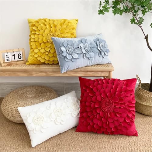 Housse de coussin en velours blanc 45x45 cm avec fleur 3D chic - 4