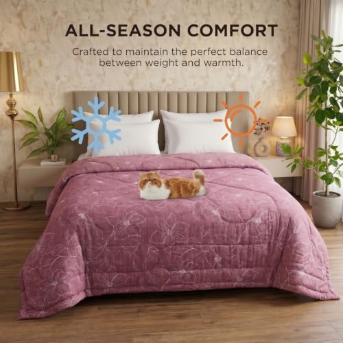 Image of Dream Weaverz Microfibre Comforter Double Bed | 200 GSM Siliconized Polyester | All Season AC Quilt | Khadi Solid Print | Anti Pilling | Machine Washable | Pink (230x250 CM)