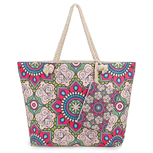 Dreamhigh® Strandtasche XXL mit Reißverschluss, Damen Shopper wasserdicht mit Beutel Cover