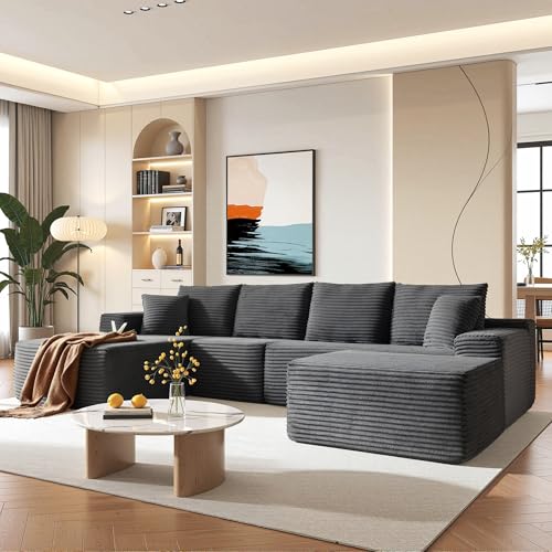 Image of 96 inch Sectional Couches for Living Room Cloud Couch Sofa with L-Shape Upholstered Boneless Couchs Modern Modular Sectional Couch with Chaise (Dark Grey, 136.1 inch U Shape with Left Facing Chaise)