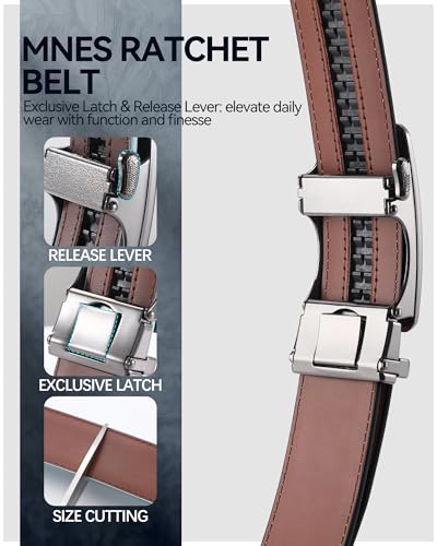 Image of Mens Belt Genuine Leather Ratchet Belt for Men Dress | Adjustable Buckle, Trim to Fit, for Men Pant Jeans, Business & Casual Wear, Smooth Sliding