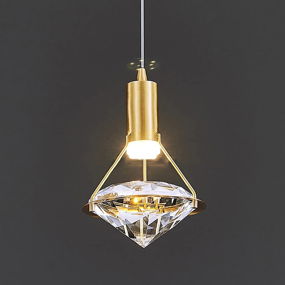 Lámpara colgante de latón y cristal de diamante con luz LED moderna para techo
