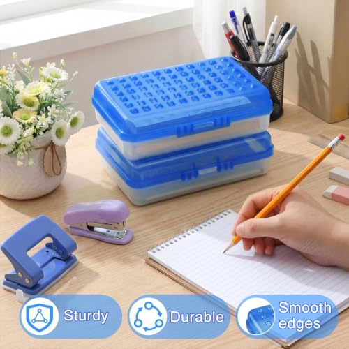 Image of Blulu 12 Pack Plastic Pencil Boxes Bulk Large Pencil Case,Dark Blue | 8.5 x 5.5 x 2.4in, with Snap Lid, Large Capacity Pencils Holder for Organize and Carry, Watercolor Pens Stationery for Office