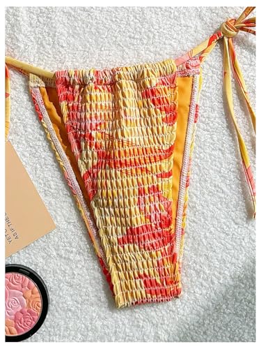 SOLY HUX Women's Triangle Bikini Set Textured Smocked String Swimsuit Boho Two Piece Bathing Suit4