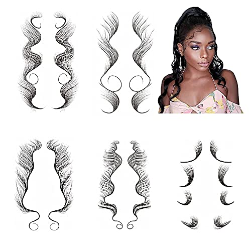 Temporary Baby Hair Tattoo Stickers- Waterproof Tattoos Body Makeup for Women - Edge Tattoo Edges Curly Hair Salon DIY Hairstyling Hair Stickers Template Makeup Tool (5 Pcs)
