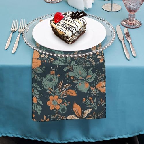 Servilletas de Tela Decorativas Flores Naranja y Verde 4 Pcs miniatura 4