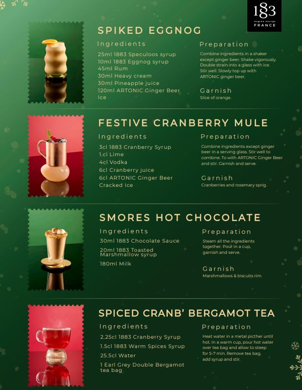 Image of 1883 Eggnog Syrup for Drinks, Made in France, 1 Liter Glass Bottle