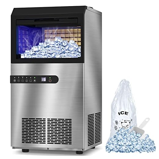 LifePlus Commercial Ice Maker Machine 100Lbs/24H, Stainless Steel Under Counter ice Machine with Large Storage Bin, 2 Way Water Supply, Freestanding for Home Party Shop Office Bar