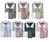 George's Small Check Pattern Fashion Dress Shirt With Woven Tie Set AH624