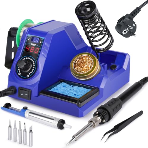 WEP 926LED V3 Bleu Station de Soudage 130W MAX Kit Fer à Souder, Fer a Souder Etain avec Fil à Souder, 5 Pointes, Pompe à Dessouder, Pince, Nettoyeur de Pointe, Température Réglable et Mode Veille(EU)