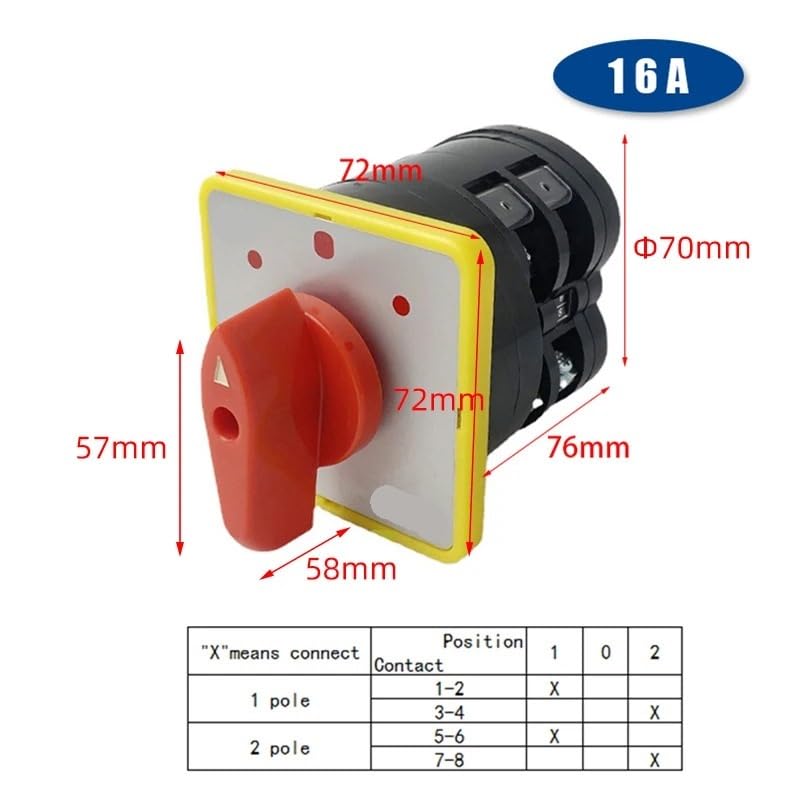 LW5-16A Cam Switch 3 Positions Motor Control Two Different Loads Silver Contact 1Pcs(16A 2P)