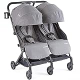 Mompush Ultra-Lightweight Double Strollers, Side by Side Stroller for Twins, Self-Standing Folding Design, Large Storage Basket (Black Gray)