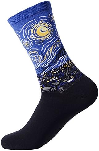 Men&Women's Famous Artwork Print Crew Socks, Alternative Novelty High Dress Socks Cotton, One Size (Starry Night)