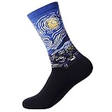 Men&Women's Famous Artwork Print Crew Socks, Alternative Novelty High Dress Socks Cotton, One Size (