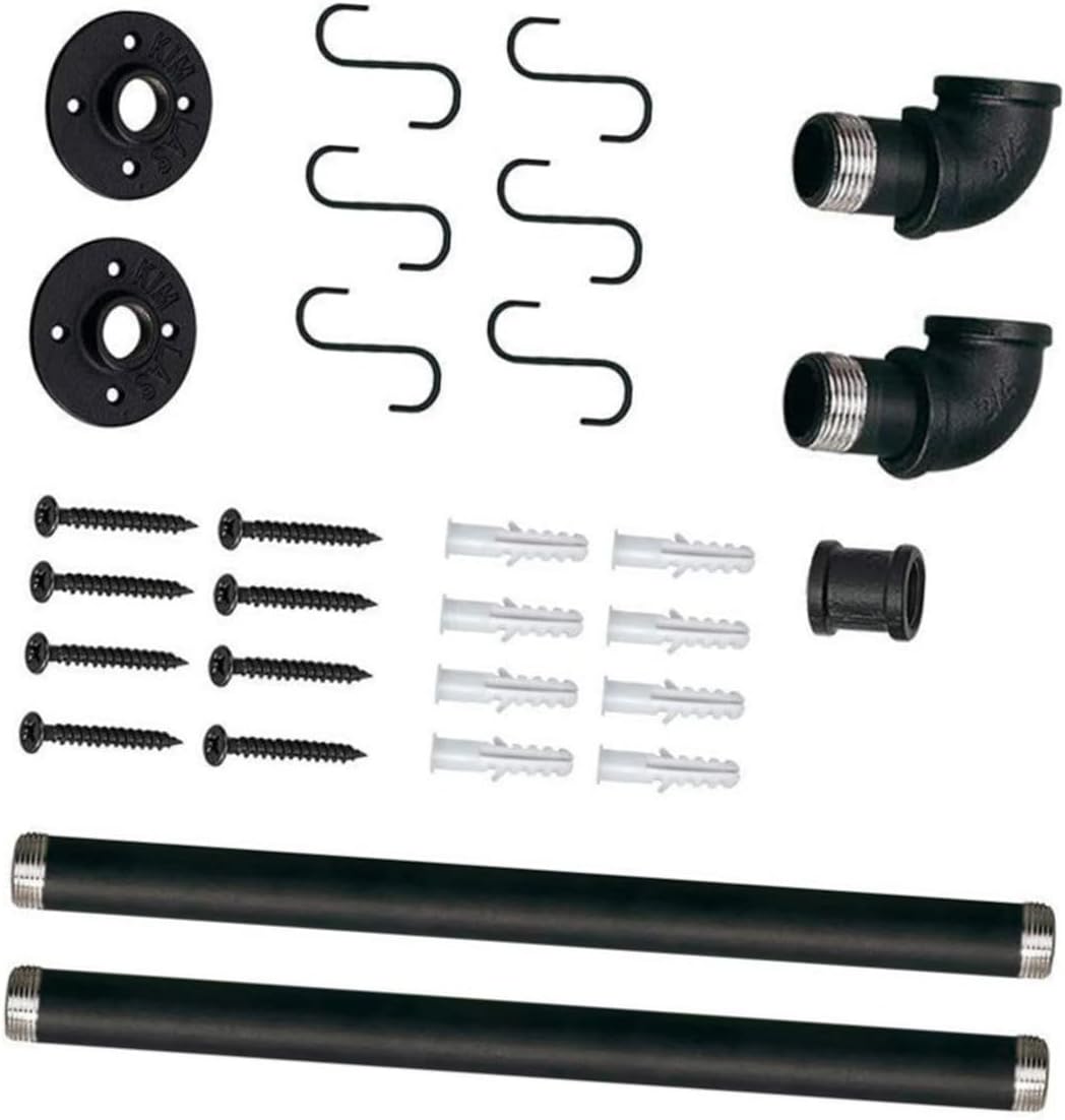 Wall Mounted Kitchen Iron Pot Rack with Hooks, 13x60cm Industrial Hanging Utensil Organizer for Pan and Pot Storage, Space-saving Wall Rail for Kitchen Storage